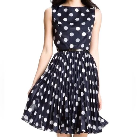 Adrianna Papell Dresses & Skirts - ADRIANNA PAPELL Navy and White Polka Dot Sleeveless Dress 4P | Fit and Flare